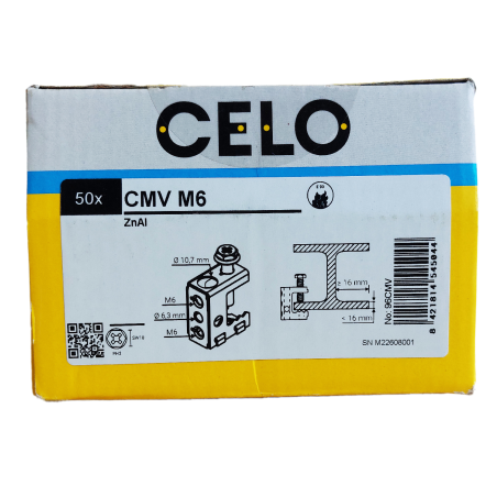 Foto del embalaje: caja con 50 unidades de CMV M6 ZnAl, vista frontal con etiqueta