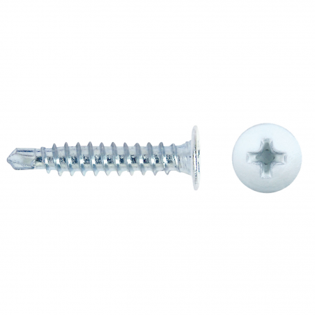 Tornillo punta broca CET con cabeza extraplana lacada en blanco y accionamiento en cruz