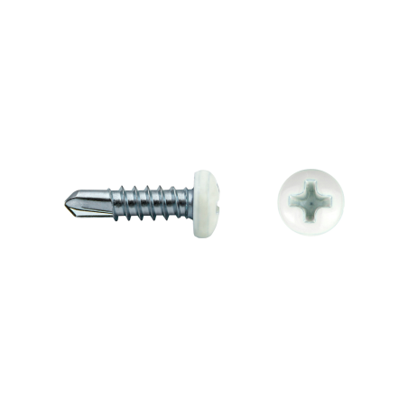 Tornillo punta broca DIN 7504N con cabeza redonda lacada en blanco