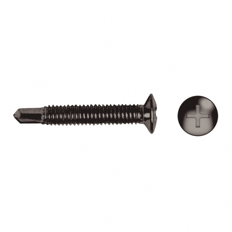 Tornillo de paso fino con punta broca HM acabado negro y cabeza avellanada