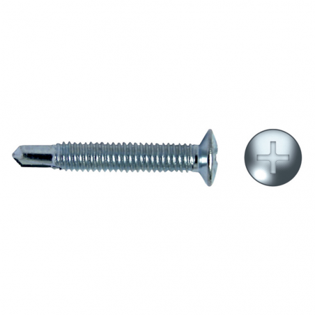 Tornillo de paso fino con punta broca HM y cabeza avellanada para cerraduras metálicas