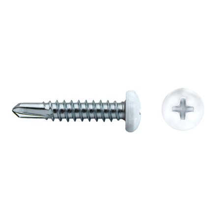 Tornillo punta broca DIN 7504N con cabeza redonda lacada en blanco